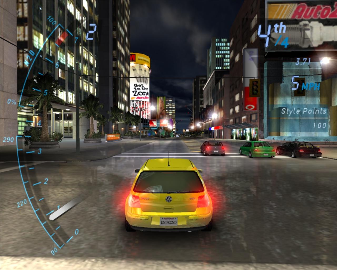 [22/07/2008] Es ist, als würde man auf einer Spiegelplatte Autofahren - so saubere Straßen wie in NFS: Underground gibt es sonst nirgends. Immerhin: die Lichter werden reflektiert.