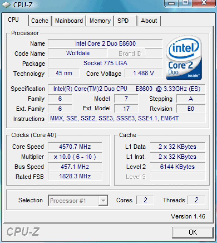 [29/07/2008] Intel C2D E8600: Mit erhöhter Kernspannung wurde ein Takt von 4570,7 MHz erreicht. (Bild: xbitlabs.com)