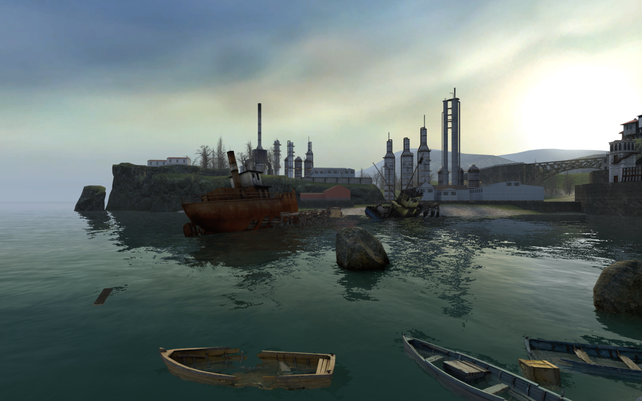 [22/07/2008] Einer verlassene Küste in Half-Life 2 zeigt die schon bekannten Spiegelungen im Wasser.