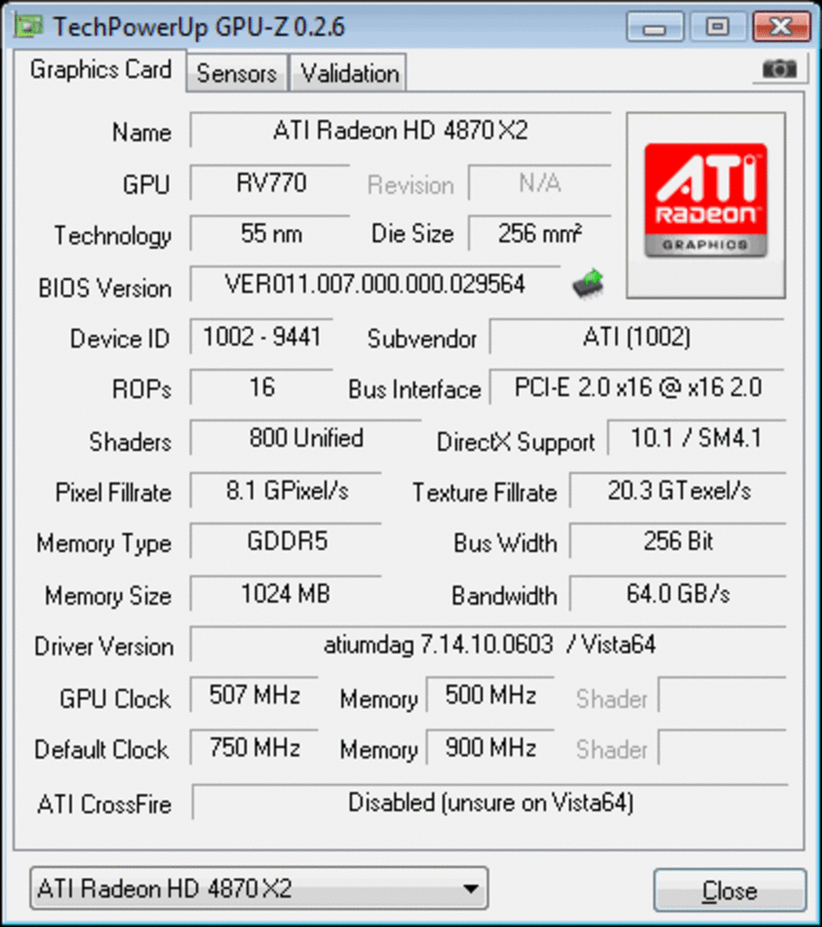 [12/08/2008] AMD Radeon HD 4870 X2: Der 2D-Takt beträgt 507/500 MHz. (Bild: PCGH)