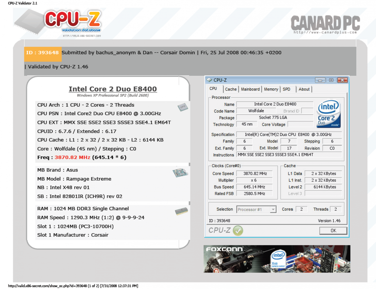 [01/08/2008] Die CPU-Z-Verifizierung 