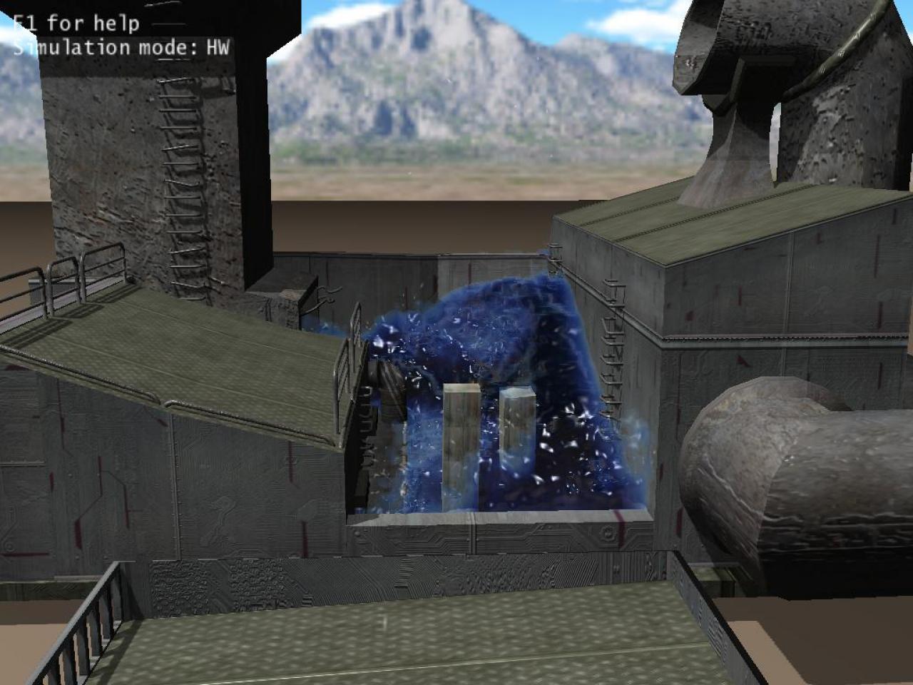 [06/08/2008] Nvidia Physx: Fluid-Techdemo - Interaktion simulierter Flüssigkeit mit festen Körpern im Freien. (Insgesamt 7 Galeriebilder zur Nvidia Fluid-Demo)