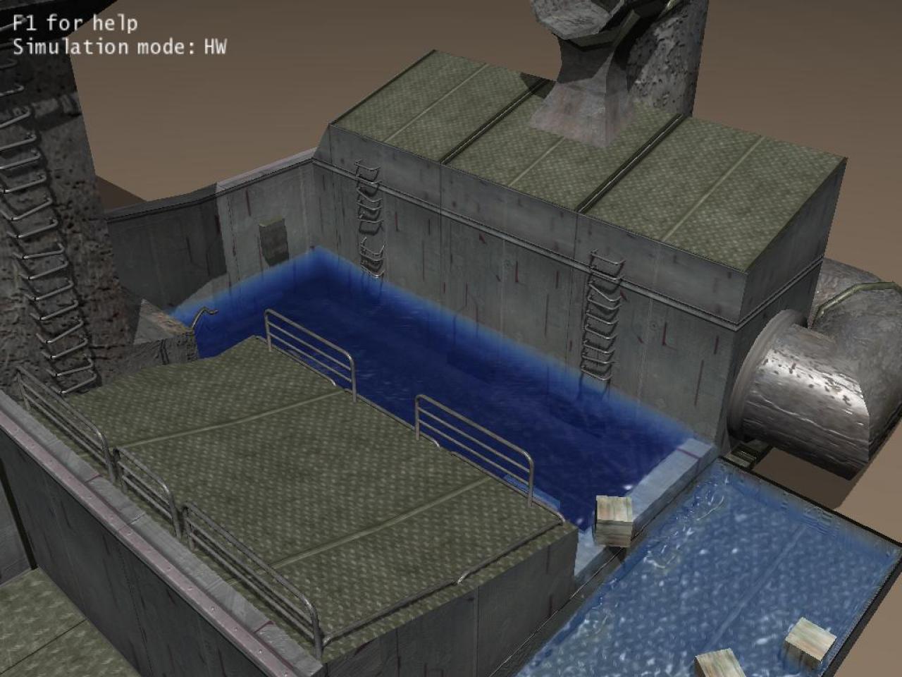 [06/08/2008] Nvidia Physx: Fluid-Techdemo - Interaktion simulierter Flüssigkeit mit festen Körpern im Freien