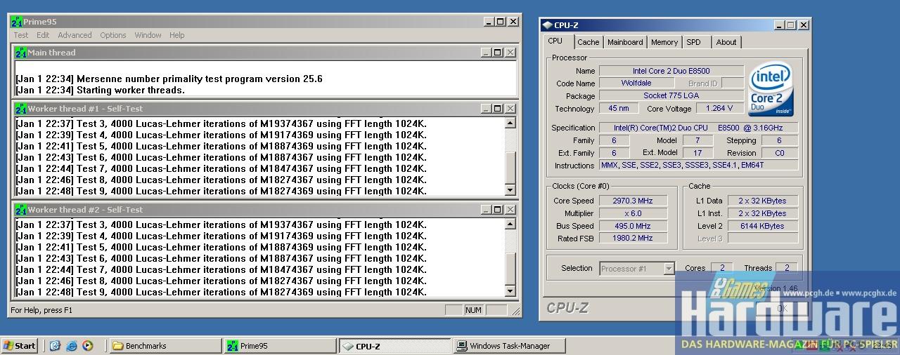 [28/08/2008] Gigabyte EP45-DS3: 495 MHz waren stabil. Ab 500 MHz zeigte Prime 95 Fehler an. (Bild: PCGH)