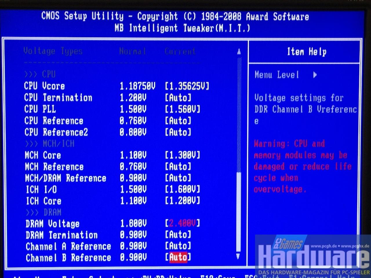 [28/08/2008] Gigabyte EP45-Extreme: Mit diesen BIOS-Einstellungen waren 545 MHz FSB möglich. (Bild: PCGH)