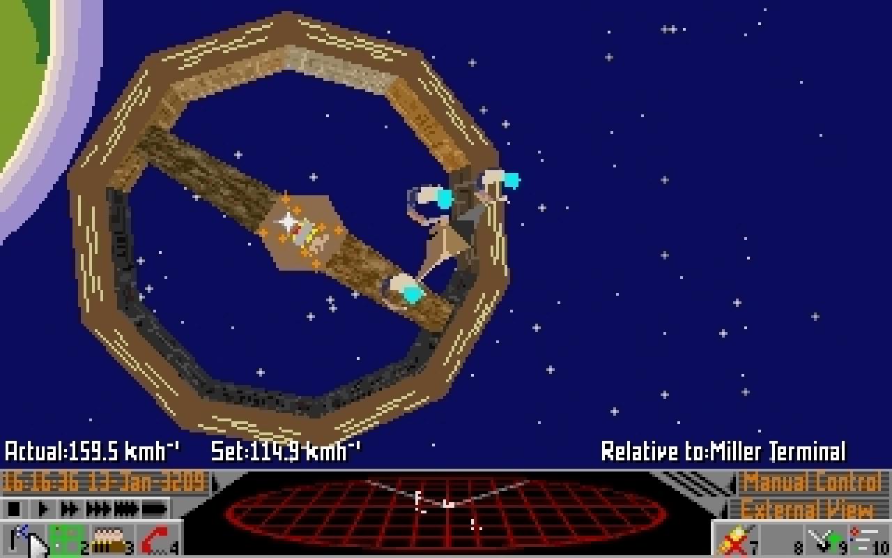 [15/08/2008] Frontier: Elite 2, 1993 - Jetzt in bunt und erkennbaren Gegenständen, die im Weltall treiben. Das Brett waren aber die 100,000,000,000 Planeten und Monde.