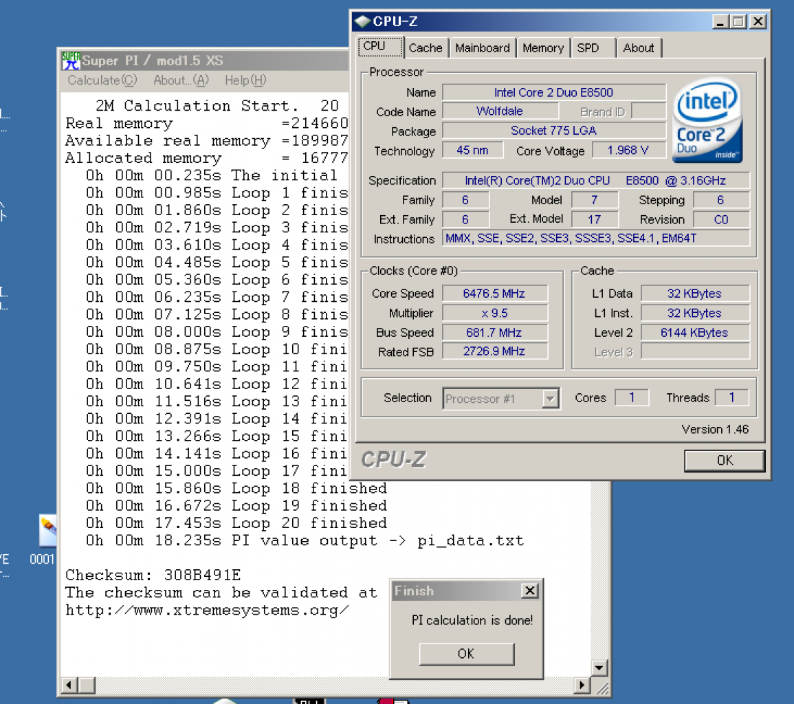 [05/08/2008] Der SuperPi 2M-Test (Bild: xtremesystems.org) 