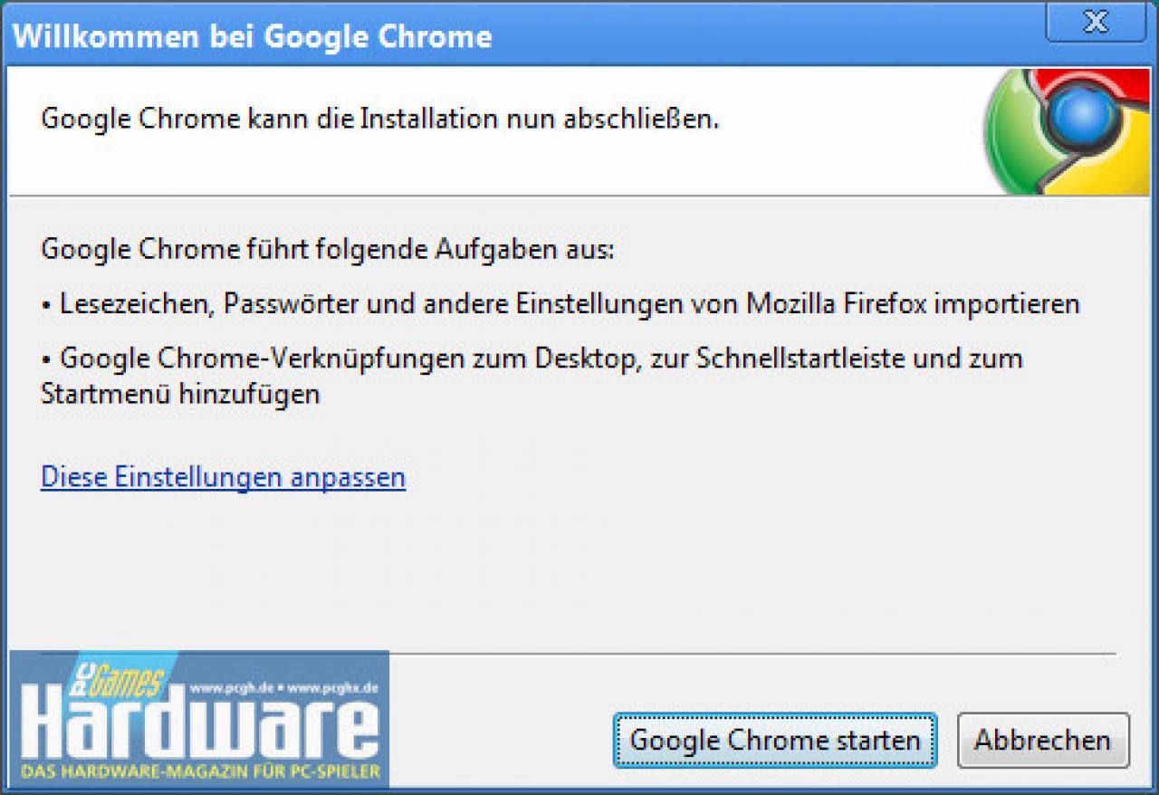 [03/09/2008] Importfunktion bei der Installation von Chrome.