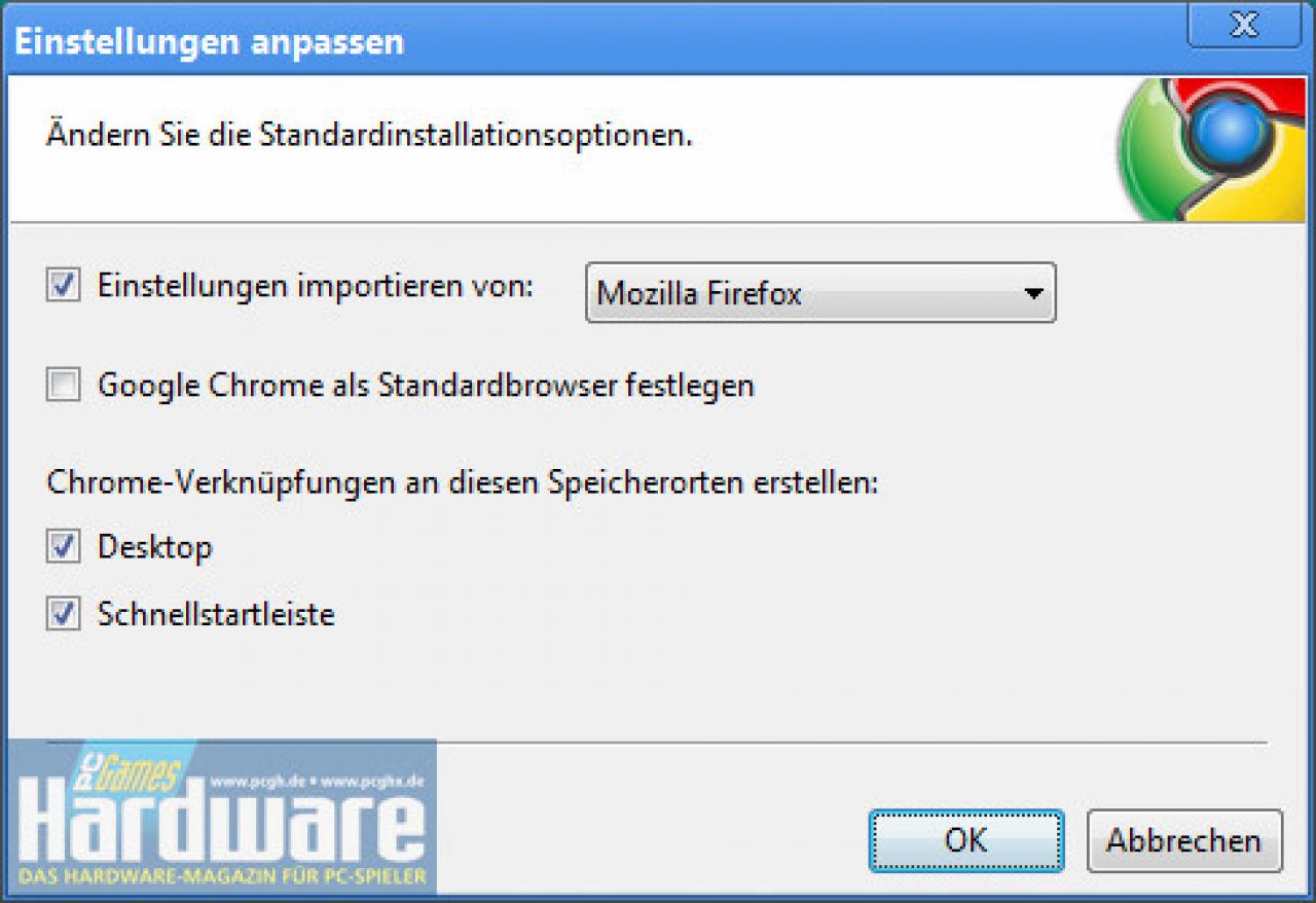 [03/09/2008] Importfunktion bei der Installation von Chrome.