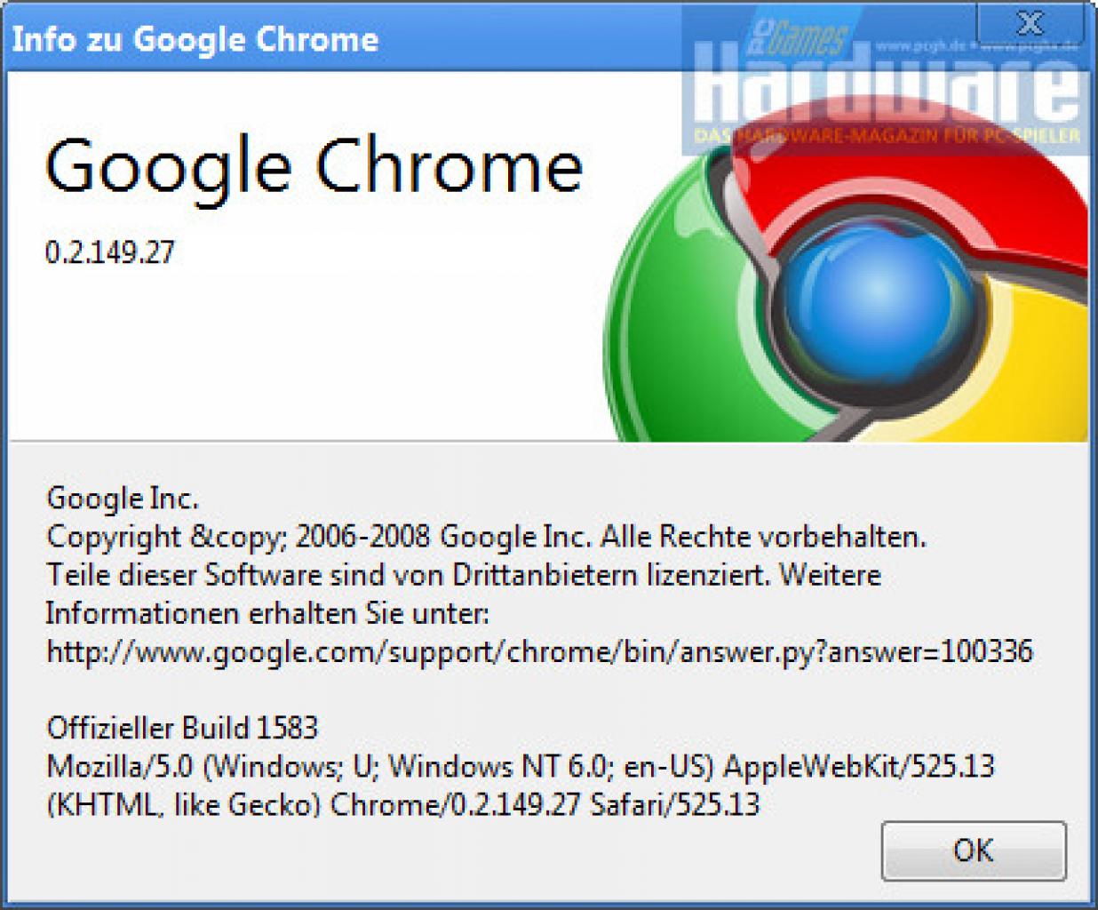 [03/09/2008] Die aktuelle Chrome-Version lautet 0.2.149.27.