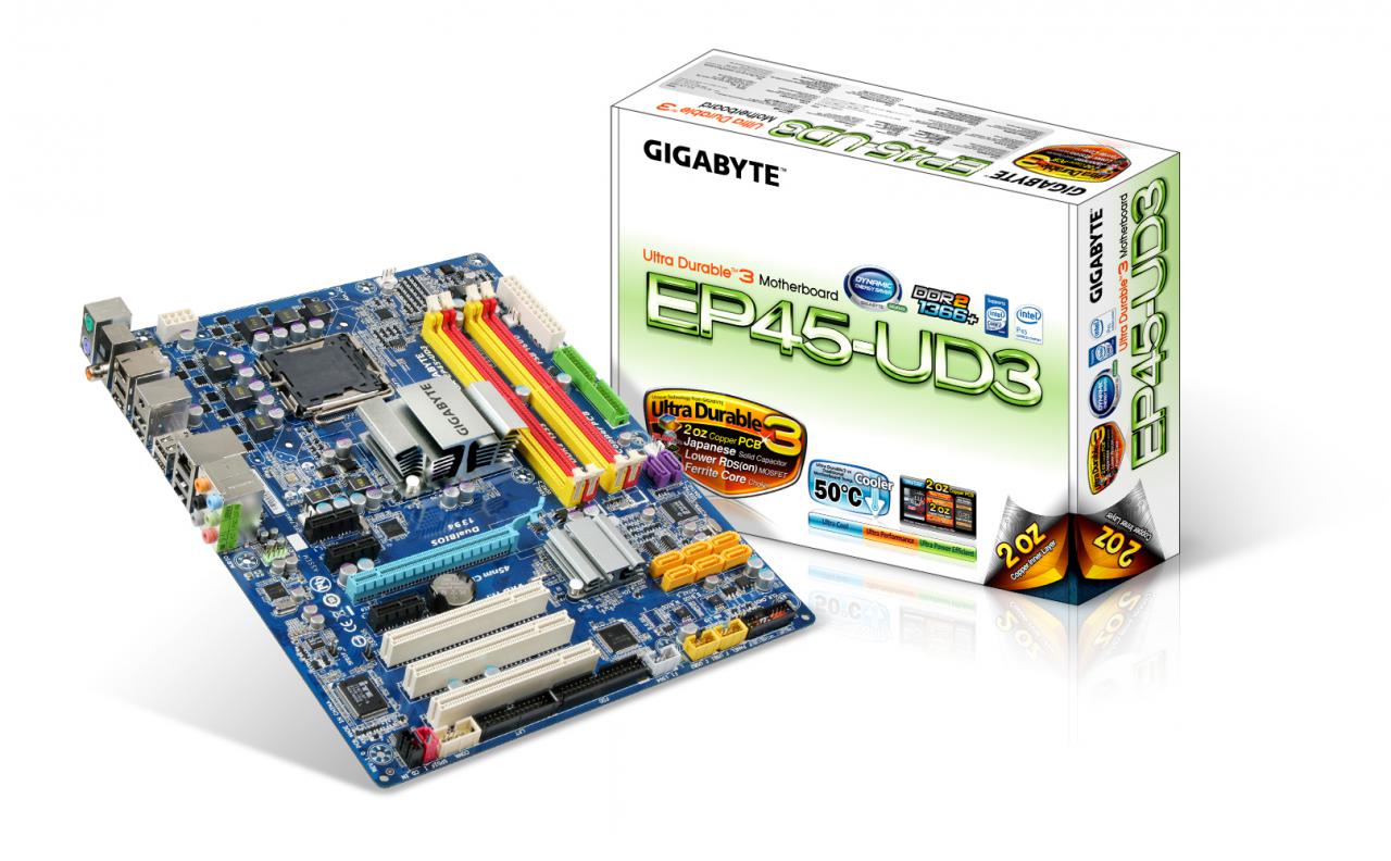 [24/09/2008] Gigabyte EP45-UD3 mit schwerer Kupferschicht (Bild: Gigabyte)