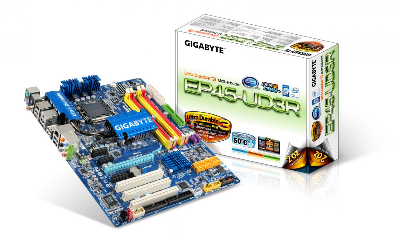 [24/09/2008] Gigabyte EP45-UD3R mit schwerer Kupferschicht (Bild: Gigabyte)