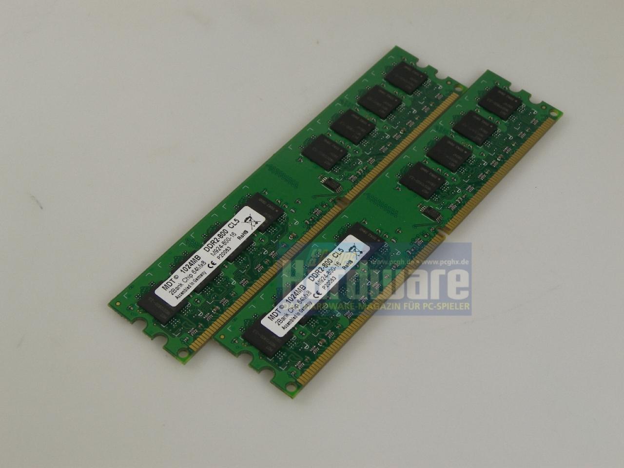[12/09/2008] MDT M2GB-800K, 2 x 1.024 MiByte DDR2-800, 25 Euro (Bild: PCGH)
