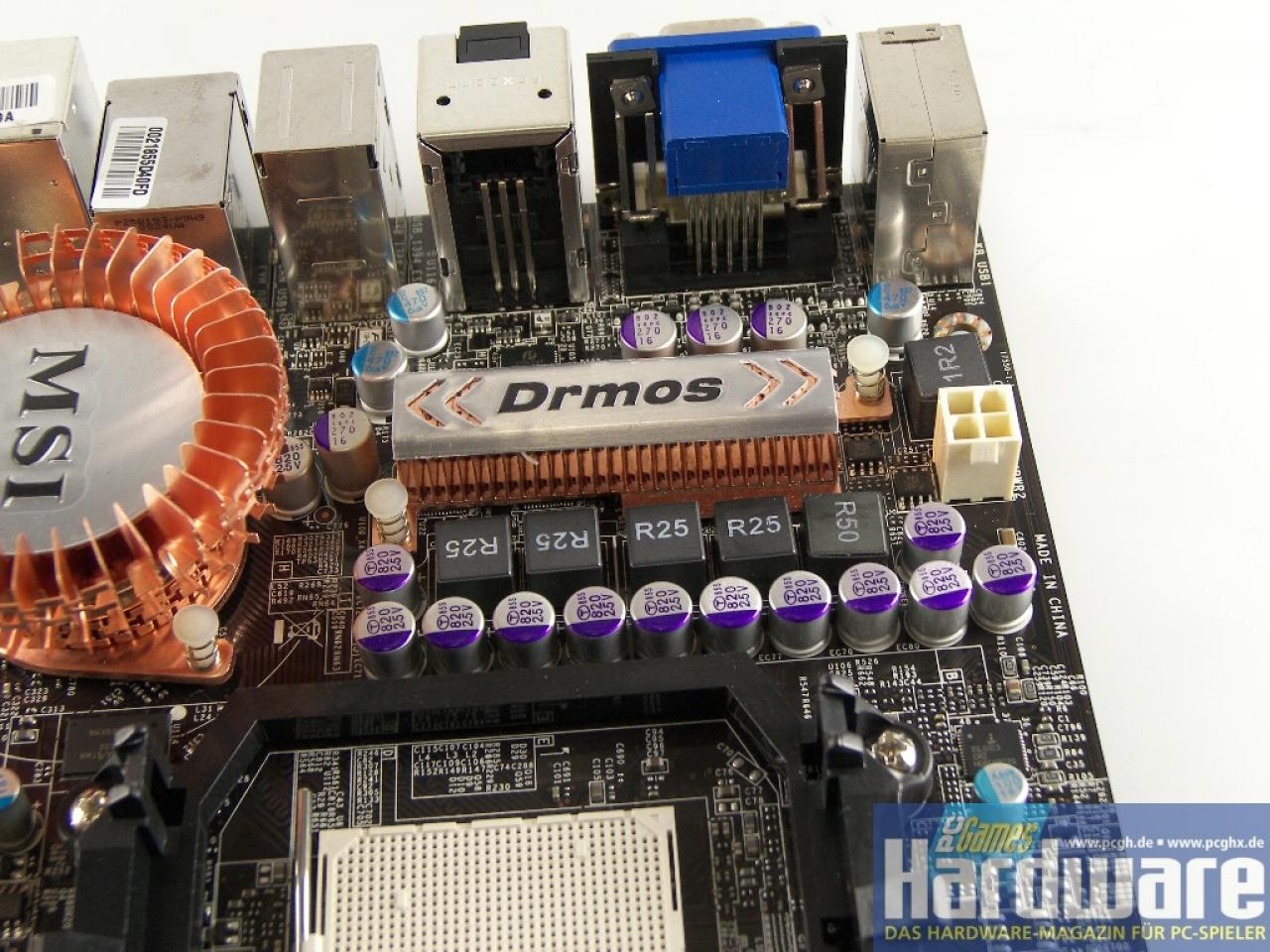 [01/09/2008] MSI DKA790GX Platinum: 790GX-Platine mit aufwendiger Kühlung, Onboard-Grafik und gutem OC-BIOS. (Bild: PCGH)