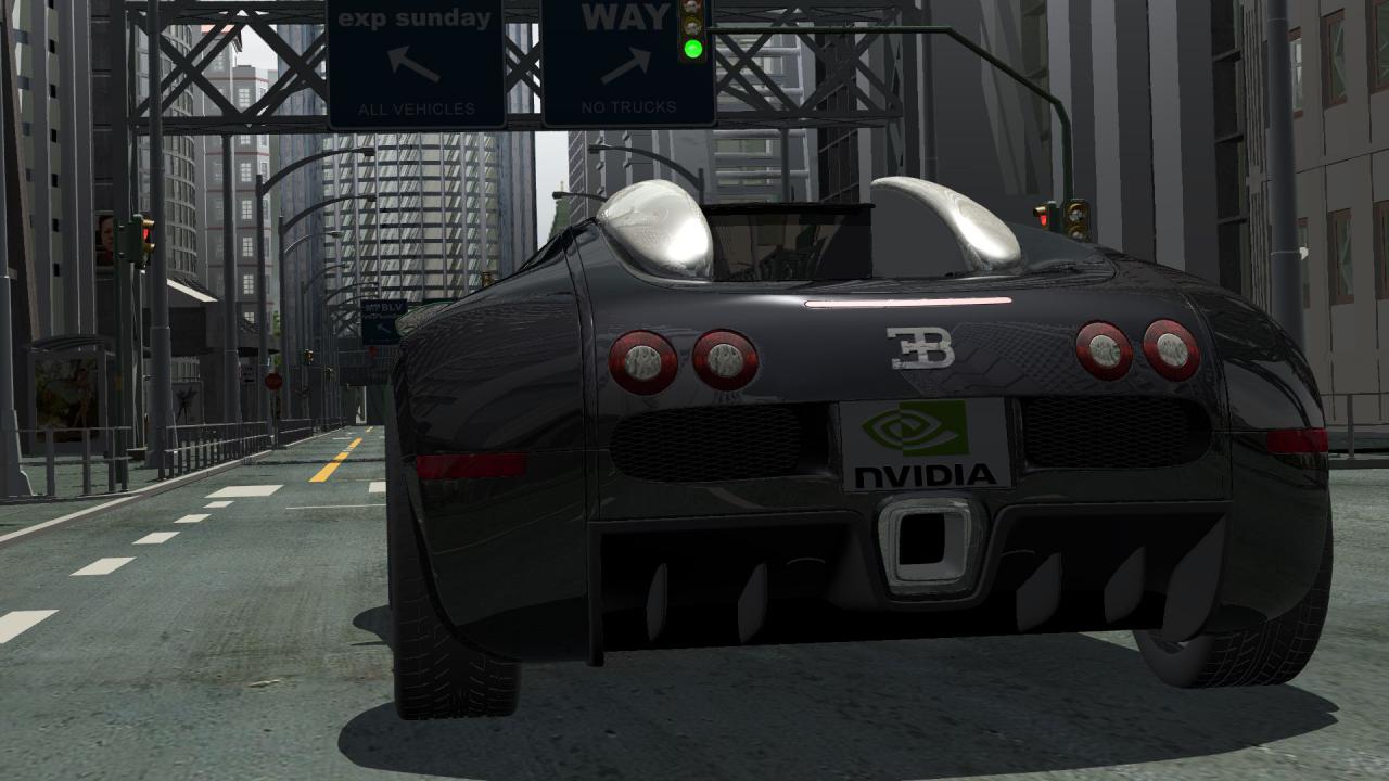 [25/09/2008] Bugatti Veyron im GPU-Echtzeit-Raytracing inklusive Spiegelungen in Spiegelungen, adaptivem FSAA und korrektem Schattenwurf.