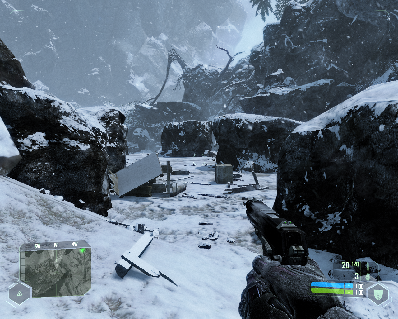 [02/09/2008] PCGH-Benchmark: Crysis - Die genutzte Szene befindet sich im Ice-Level direkt nach dem Abstieg vom Berg.