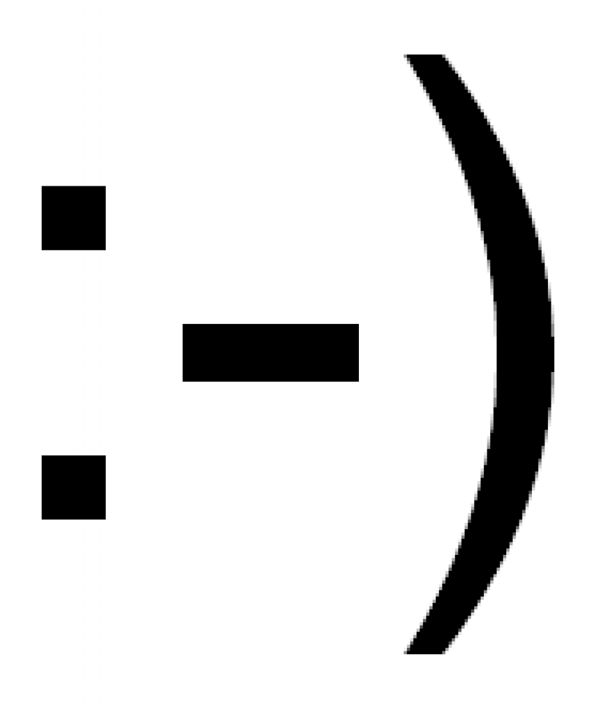 [18/09/2008] Der ASCII-Smiley in der großen Version, später gewinnt die nasenlose Variante :) an Verbreitung.