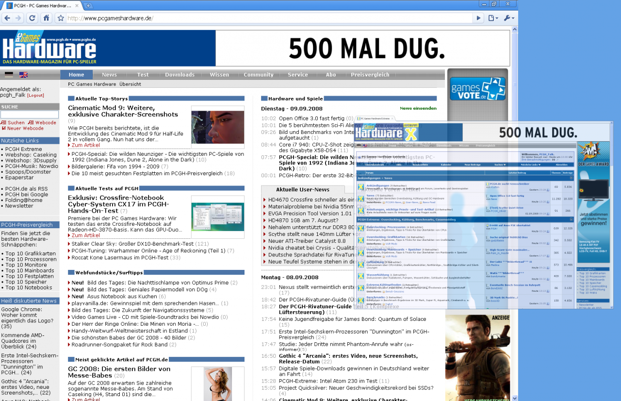 [09/09/2008] Neue Funktionen der Tabs