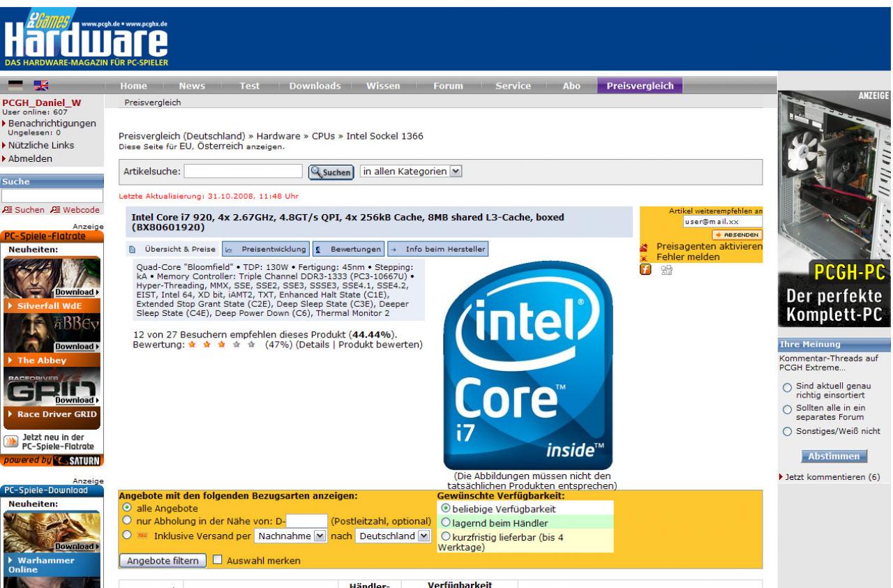 [31/10/2008] Die 15 meist gesuchten Produkte im PCGH-Preisvergleich