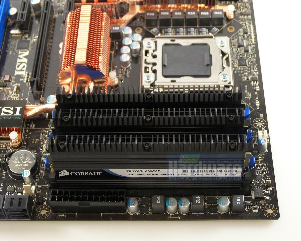 [21/10/2008] Corsair TR3X6G1600C8D: 3 x 2.048 MiByte DDR3-1600, 8-8-8-24 für rund 210 Euro
