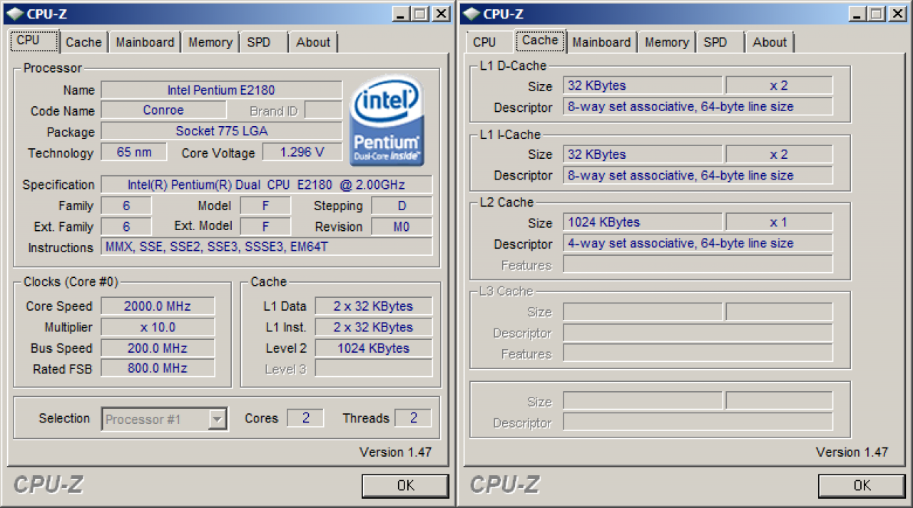 [16/10/2008] Intel Pentium Dualcore E2180 Dualcore (Standard-Takt: 2.000 MHz, FSB800)