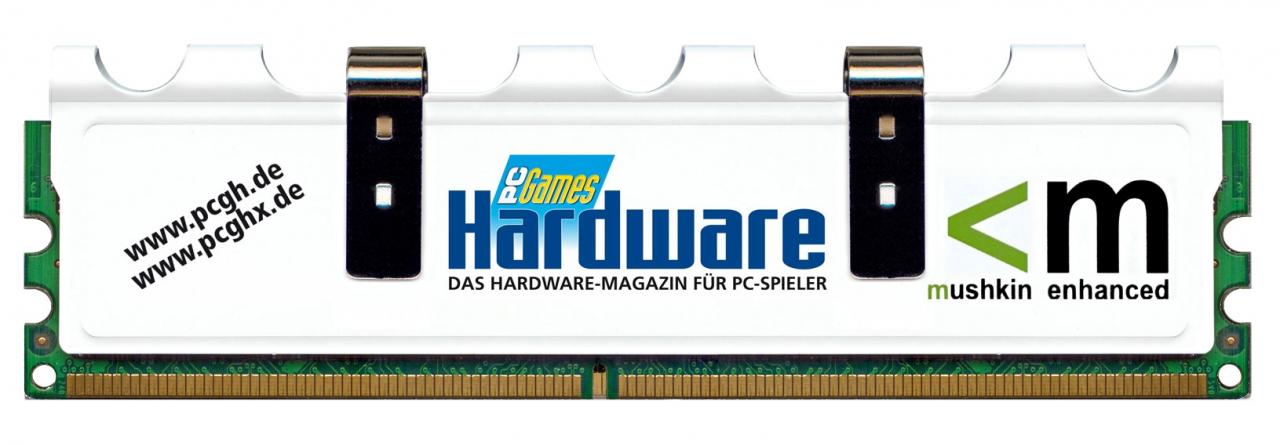 [02/10/2008] Dank des weißen Kühlers ist das PCGH-RAM ein Casemod-Hingucker. (Bild: Mushkin)