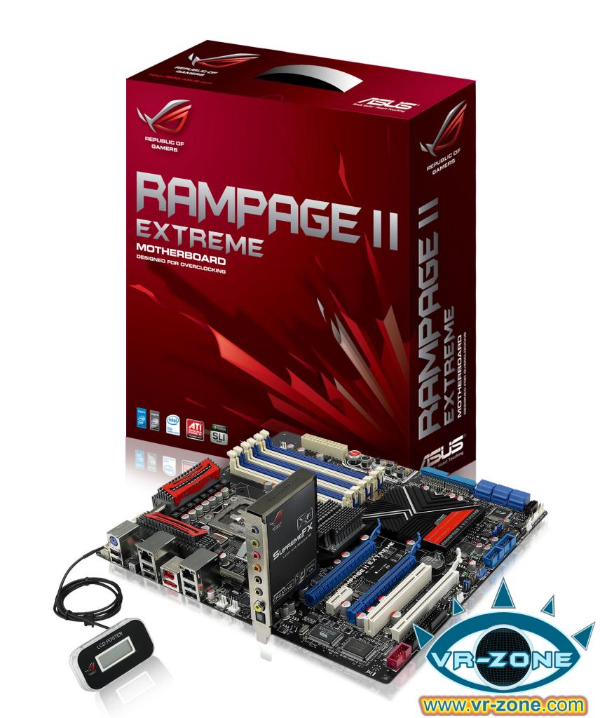 [21/10/2008] Das Asus Rampage II Extreme richtet sich an Übertakter und High-End-Anwender. (Bild: vr-zone)