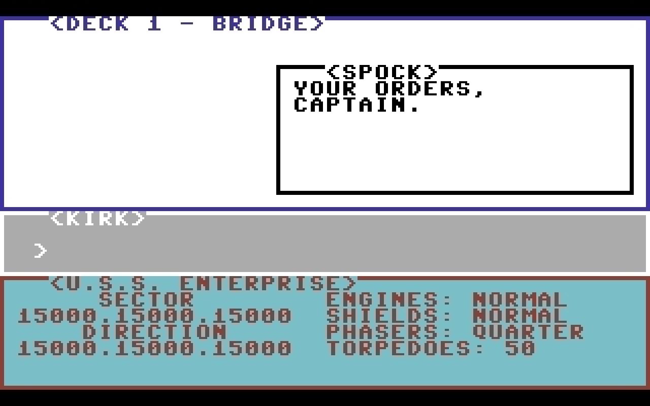 [02/10/2008] PC-Spiele im Star-Trek-Universum: Star Trek: The Kobayashi Alternative, 1985(Bild: Mobygames.com) - klassisches Text-Adventure Hier brauchte man Geduld und gute Englisch-Kentnisse.