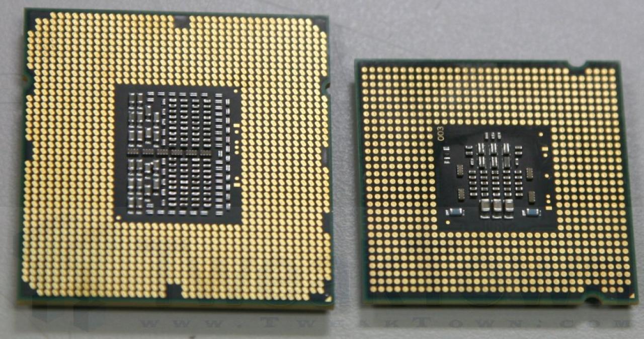 [08/10/2008] Intel Core i7 920 im Größenvergleich mit einem Celeron Dual-Core E1200. (Bild: Tweaktown)