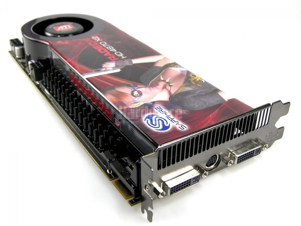 [27/11/2008] Radeon HD 4870 X2 (2008): 2 x 1.024 MiByte GDDR5-RAM, zwei RV770-GPUs mit 750 MHz, neue PCI-Express-Brücke.