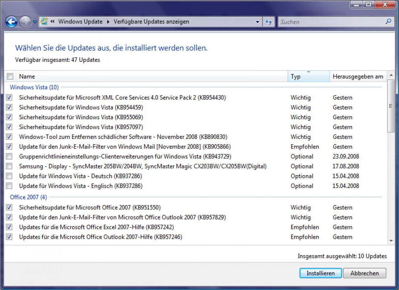 [12/11/2008] Die Sicherheits-Updates im November