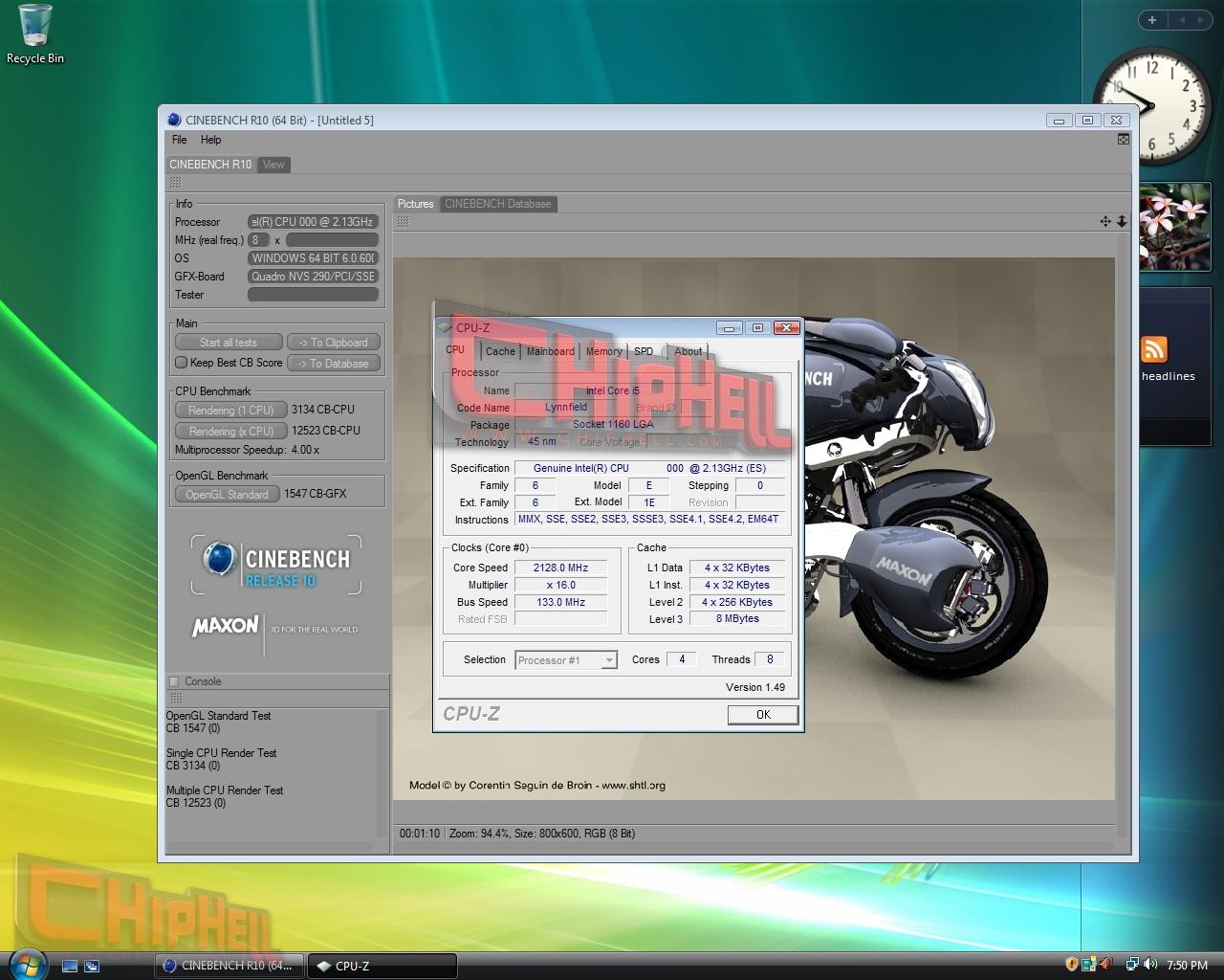 [09/12/2008] Ergebnis eines Core-i5-Prozessors in Cinebench R10.