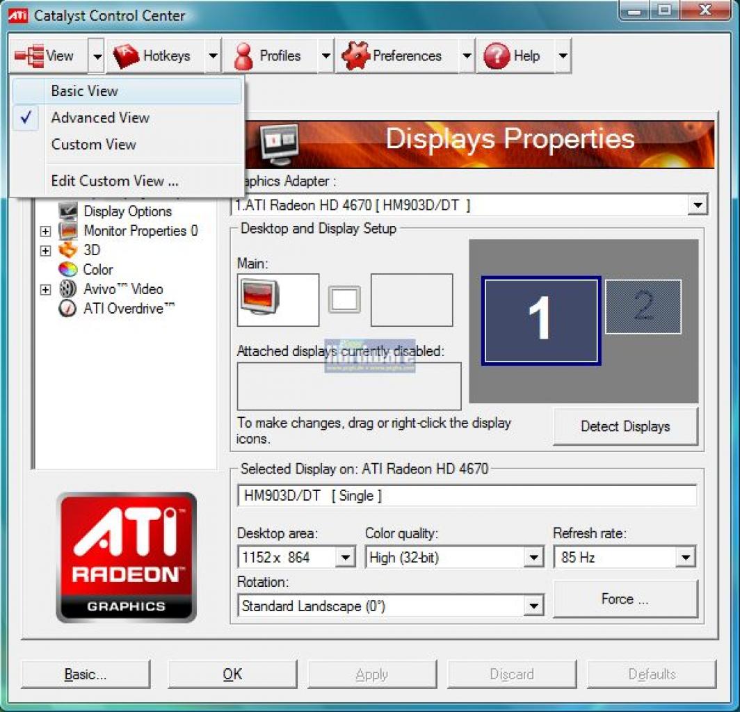 [10/12/2008] Ati Stream: Avivo Video-Converter im Praxistest: So stellen Sie das Catalyst Control Center vom Advanced- in die Basic-Ansicht um.