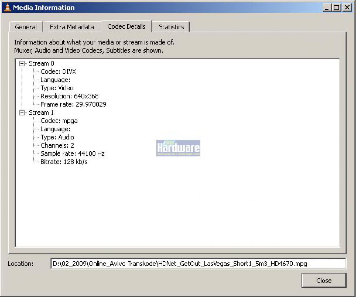 [10/12/2008] Ati Stream: Avivo Video-Converter im Praxistest: Die Ausgabe unserer 1.920x1.080 Pixel auflösenden Ausgangsdatei erfolgt in 640x368 Bildpunkten im DivX-Codec.