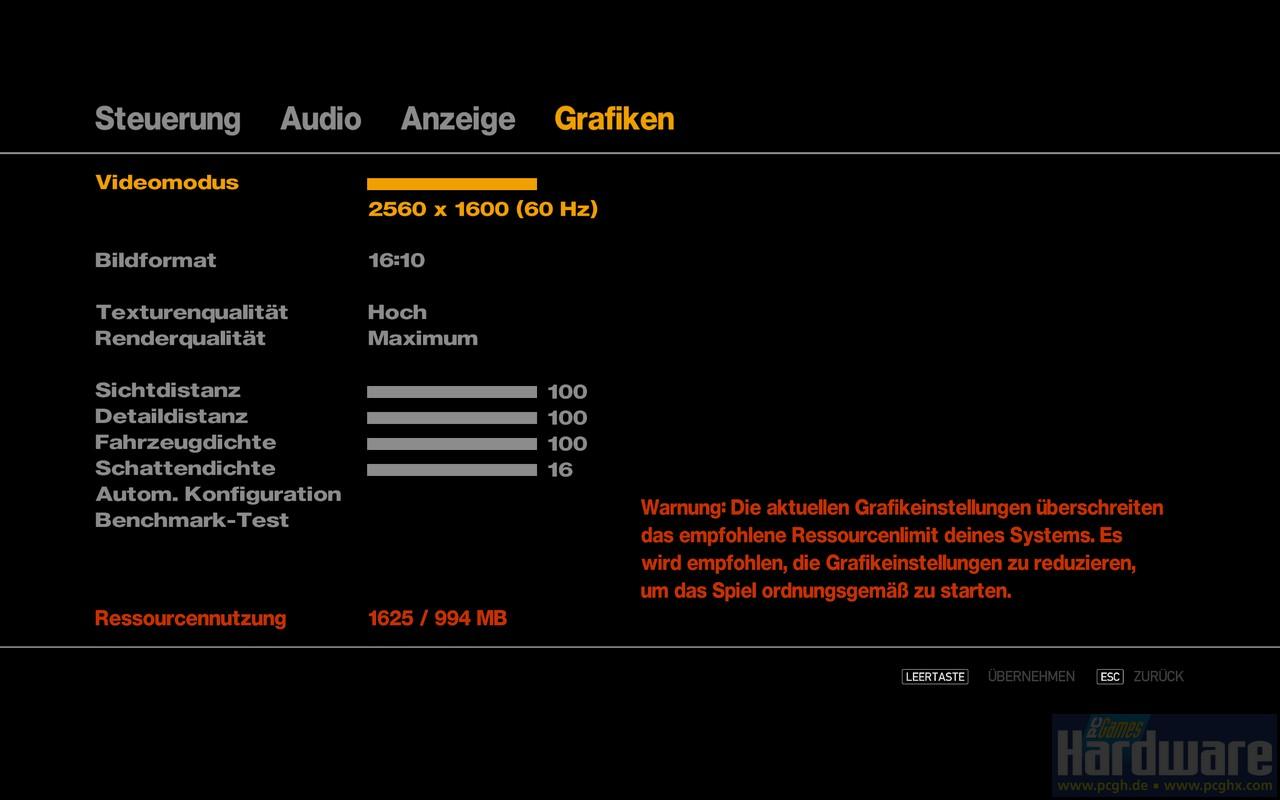 [03/12/2008] GTA 4: Das Grafikmenü (Bild: PCGH)