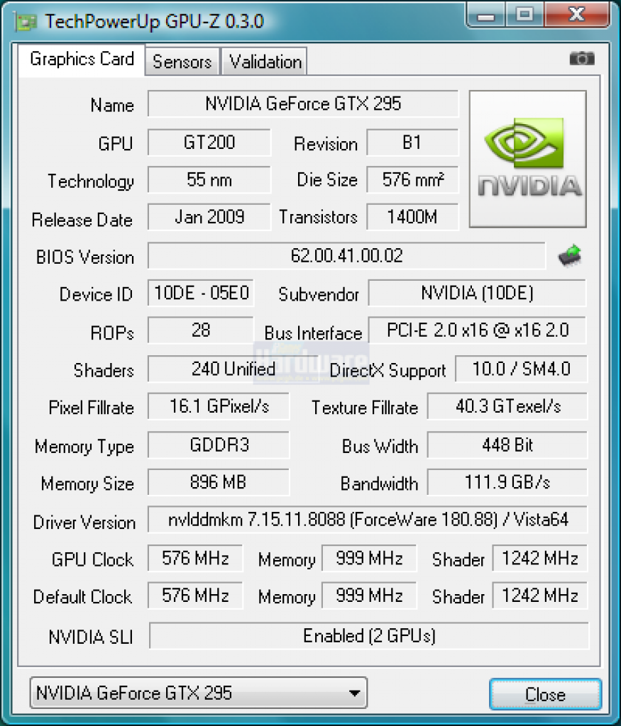 [18/12/2008] GPU-z erkennt trotz Beta-Version weder Transistor-Anzahl noch Die-Size der GTX-295-GPUs korrekt.
