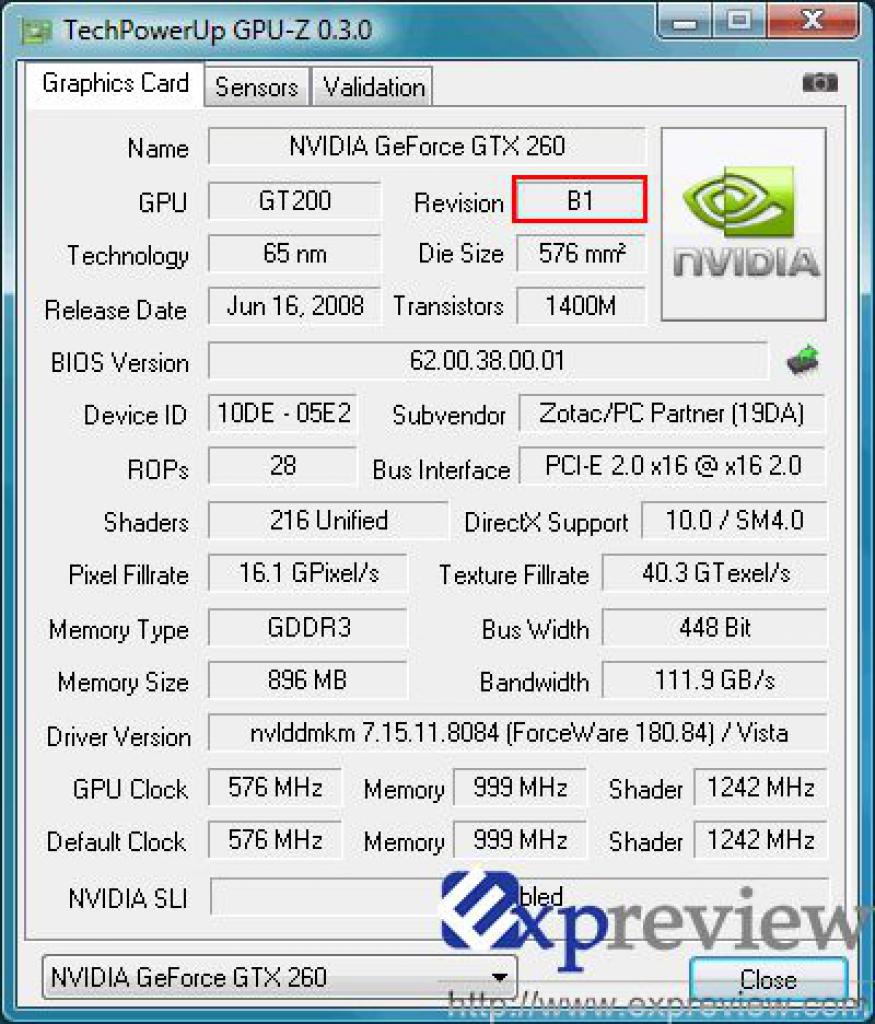 [27/12/2008] GPU-Z-Screenshot: Die Revision stimmt, die datenbankbasierte Angabe zum Fertigungsprozess noch nicht.