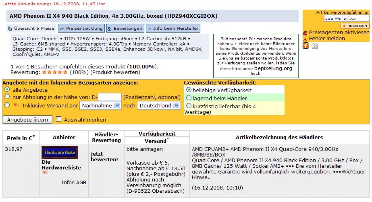 [16/12/2008] AMD Phenom II X4 Black Edition im Preisvergleich