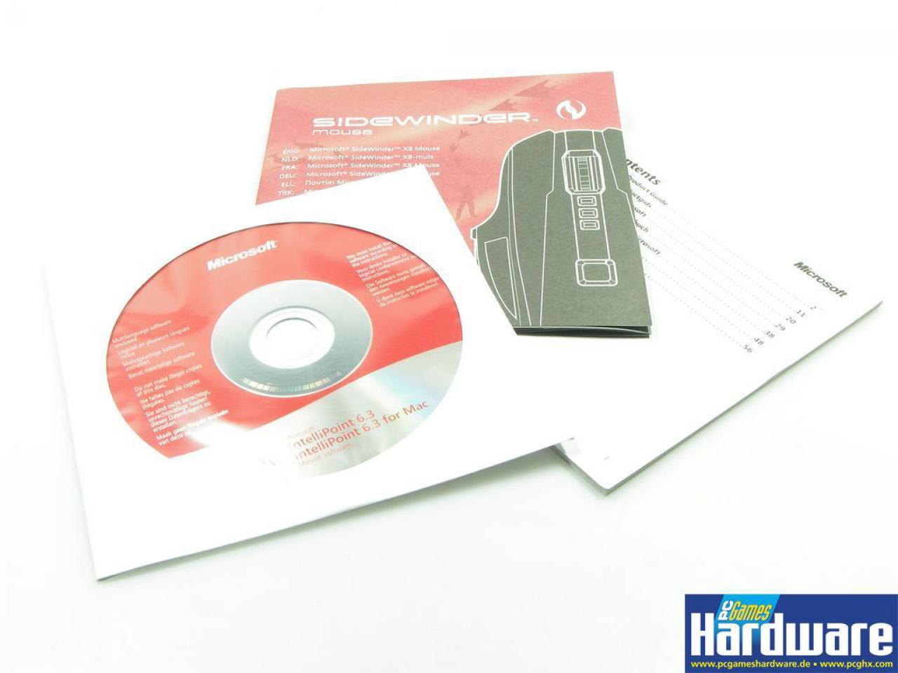 [26/01/2009] Microsoft Sidewinder X8: Software und sonstige Packungsbeilagen.