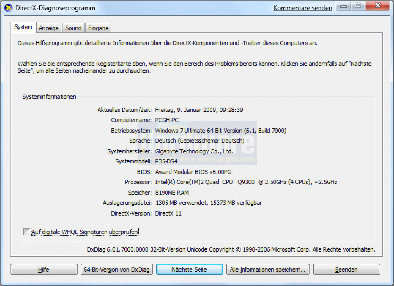 [10/01/2009] Laut Dxdiag ist DirectX 11 schon in der Beta 1 von Windows 7 eingebaut.