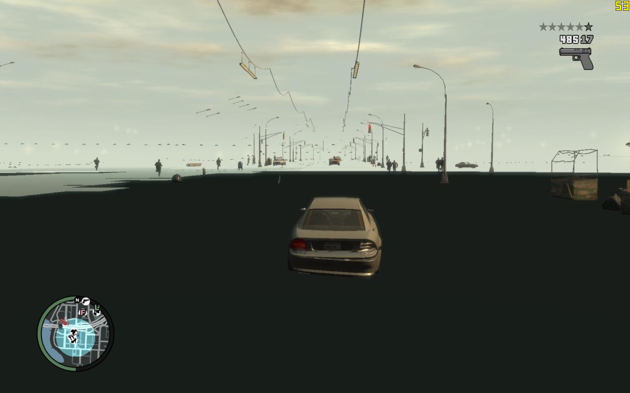 [27/01/2009] GTA 4 (PC): So sieht das Spiel mit allen Details auf einer simulierten 256-MiB-Karte aus.
