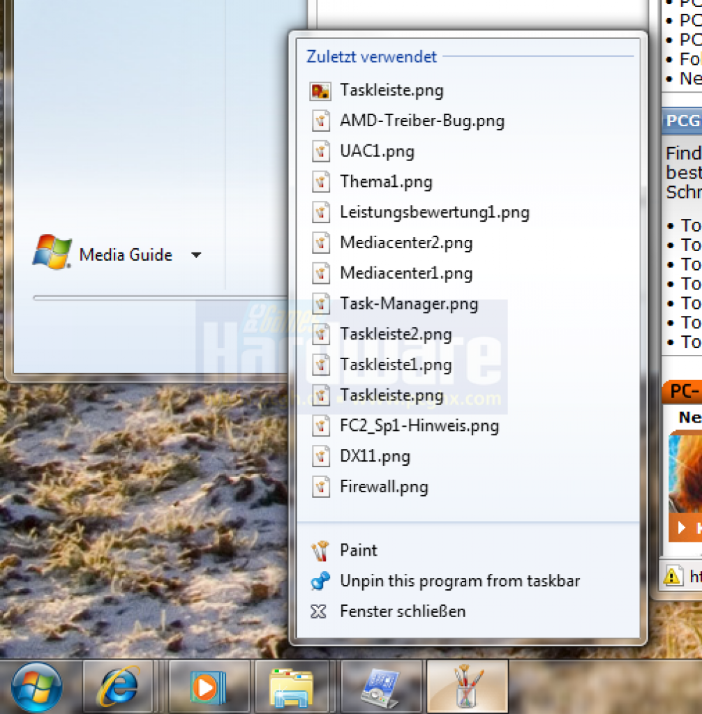 [14/01/2009] Windows 7: Sprungliste mit wichtigen Dokumenten