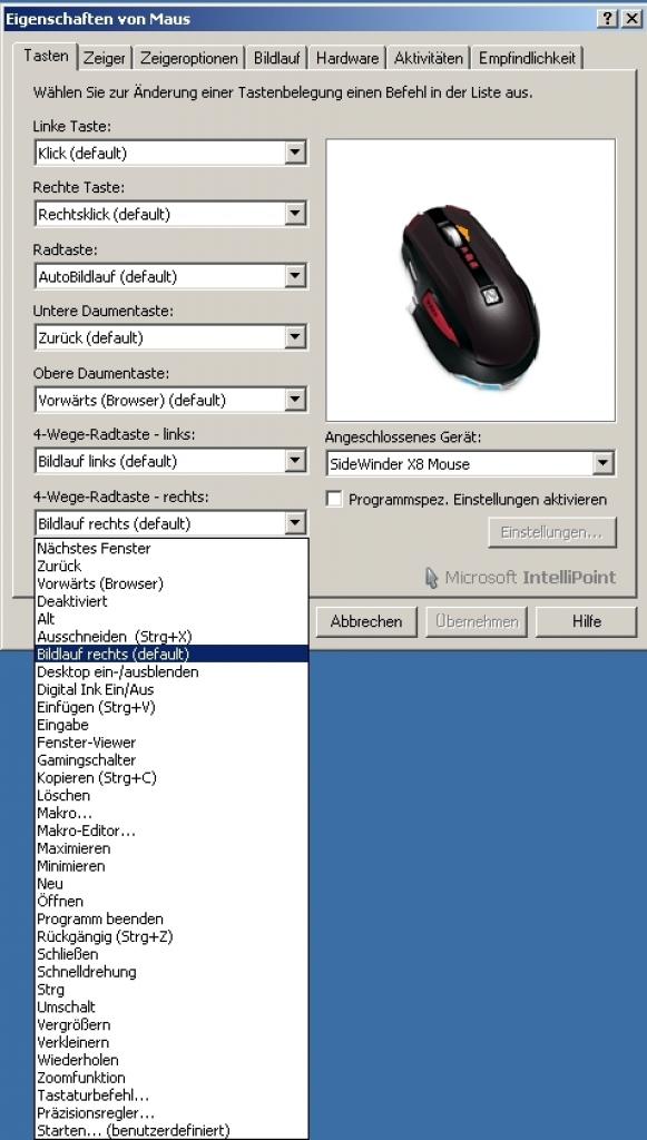 [26/01/2009] Microsoft Sidewinder X8: Software im Detail.