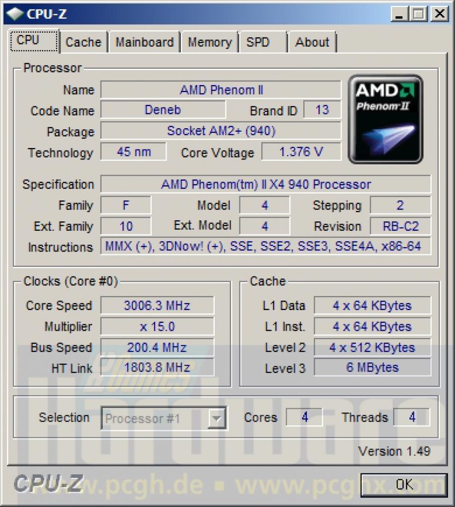[07/01/2009] CPU-Z erkennt den Neuling bereits zuverlässig.