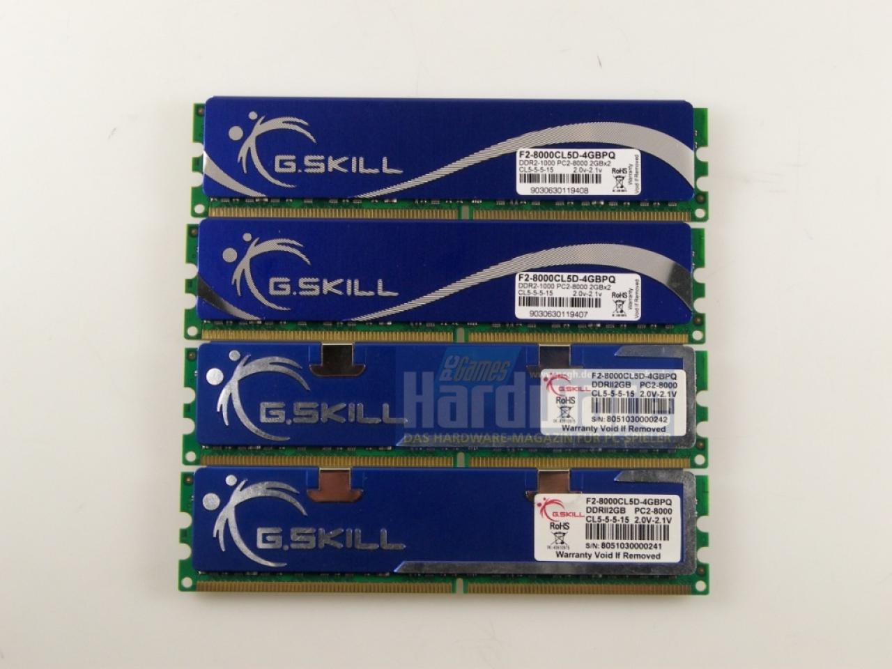 [17/02/2009] G.Skill F2-8000CL5D-4GBPQ: Das alte Kit erkennen Sie an den Halteklammern.