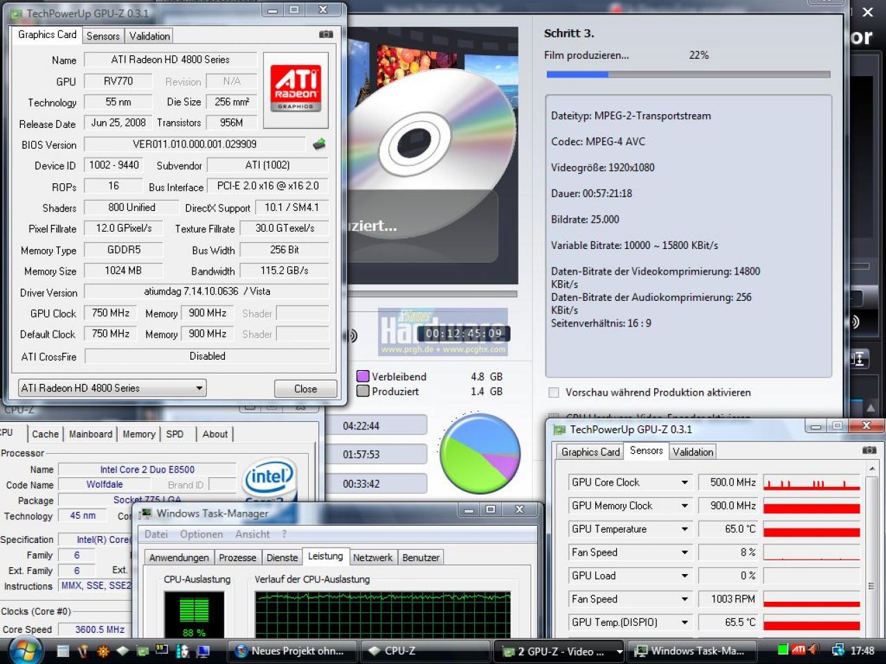 [15/02/2009] Grafikkarte beschleunigt Videoschnitt - CUDA und Ati-Stream sei dank.Core 2 Duo E8500 @3,8 GHz MPEG4-AVC 