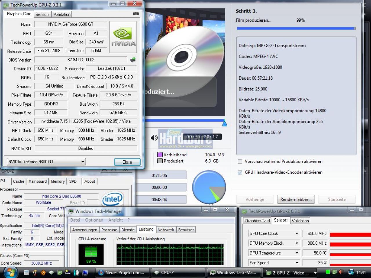 [15/02/2009] Grafikkarte beschleunigt Videoschnitt - CUDA und Ati-Stream sei dank. GF9600GT MPEG4-AVCHD 1920x1080