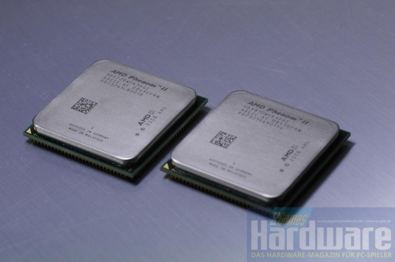 [08/02/2009] Zwei der fünf neuen Modelle: Phenom II X3 720 BE (links) und Phenom II X4 810 (rechts)