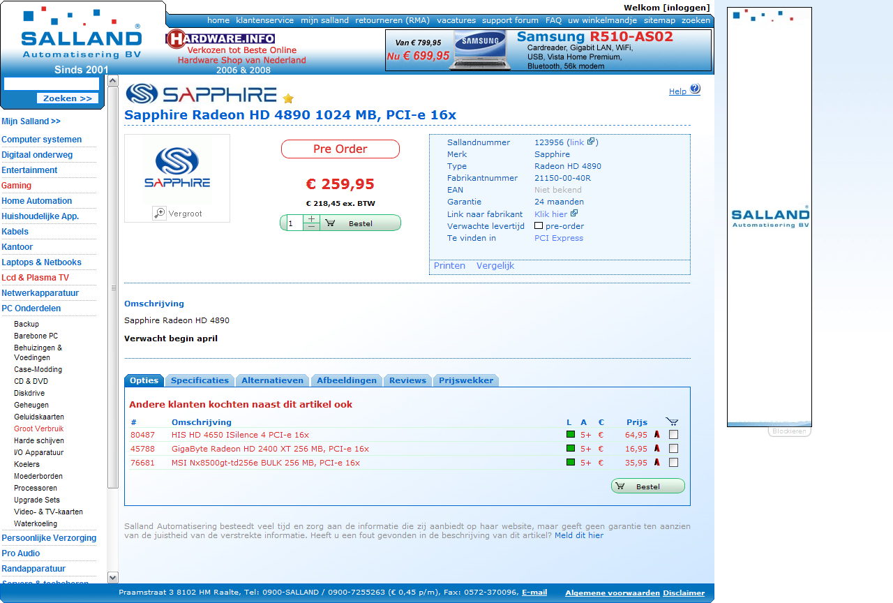 [17/03/2009] AMD Ati Radeon HD 4890 ab 260 Euro gelistet