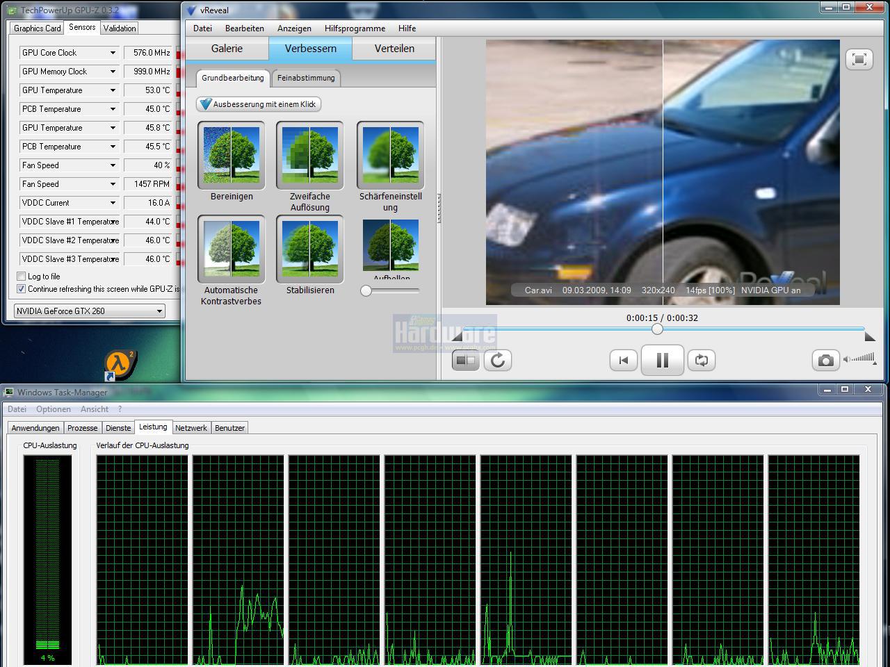 [23/03/2009] vReveal von MotionDSP: Verbesserung der Bildqualität von Videos - optional mithilfe CUDAs und der GPU um ein Vielfaches beschleunigt. (5)
